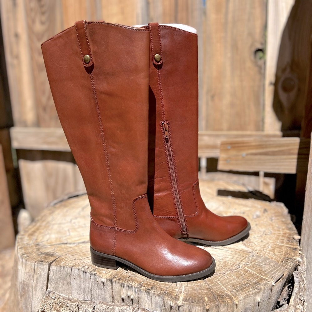 INC Women's Fawne Cognac Faux Leather Riding Boot Wide Calf